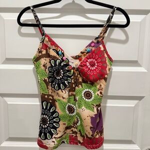 Elizabeth New York Floral Tank w. Beaded Neckline